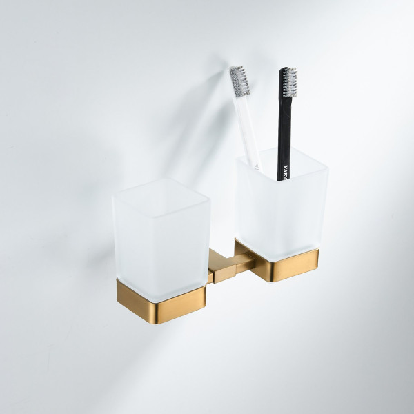 Стакан для ванной комнаты двойной Shevanik SG5622G, золотой сатин. Фото 3