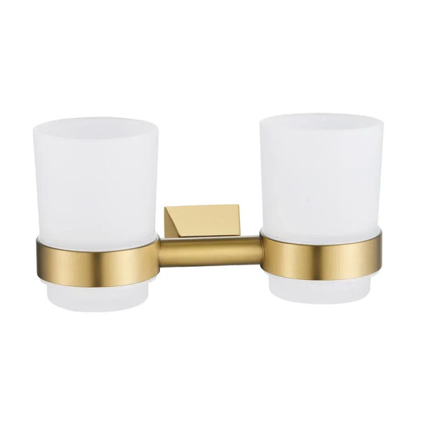 Стакан для ванной комнаты двойной Shevanik SG5722G, золотой сатин. Фото 1