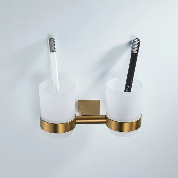 Стакан для ванной комнаты двойной Shevanik SG5722G, золотой сатин. Фото 3