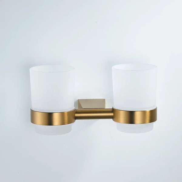 Стакан для ванной комнаты двойной Shevanik SG5722G, золотой сатин. Фото 4