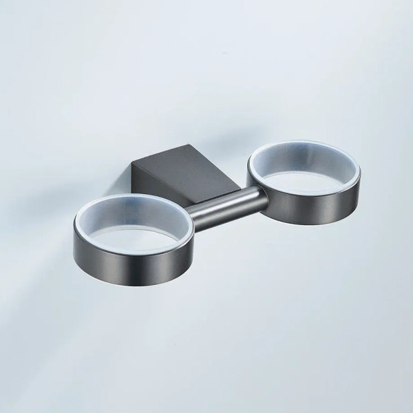 Стакан для ванной комнаты двойной Shevanik SG5722T, оружейная сталь. Фото 5