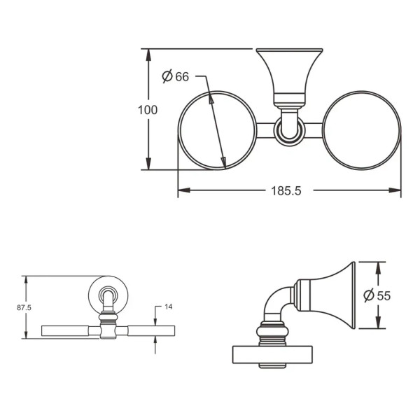 Стакан двойной для ванной комнаты Rose RG1222, хром. Фото 2
