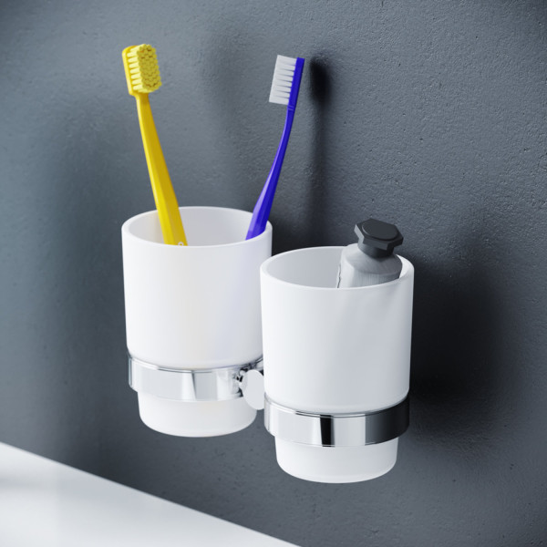 Стеклянный стакан с настенным держателем, двойной. Фото 1