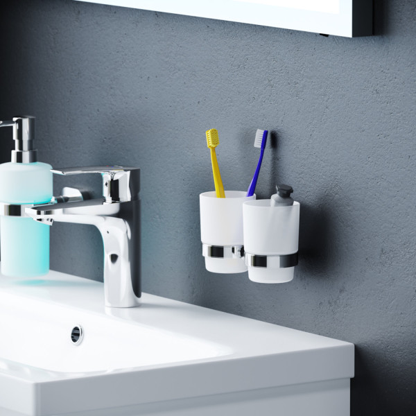 Стеклянный стакан с настенным держателем, двойной. Фото 2