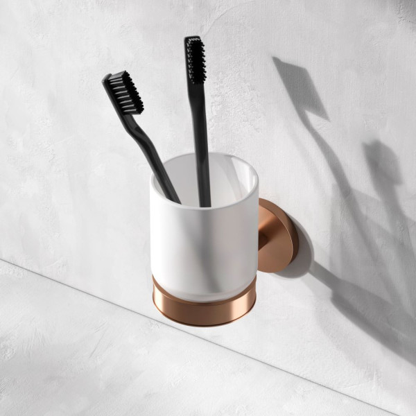 Стеклянный стакан с настенным держателем, розовое золото. Фото 1