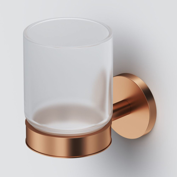 Стеклянный стакан с настенным держателем, розовое золото. Фото 3