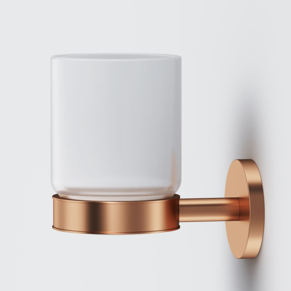 Стеклянный стакан с настенным держателем, розовое золото. Фото 4