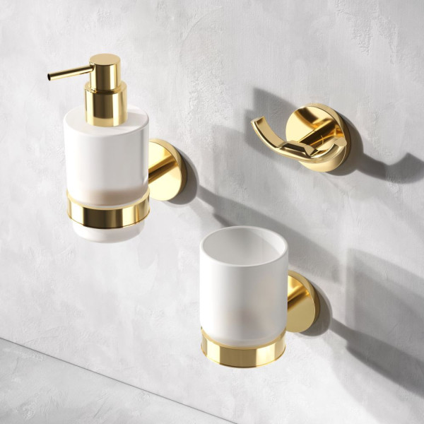 Стеклянный стакан с настенным держателем, золото. Фото 2