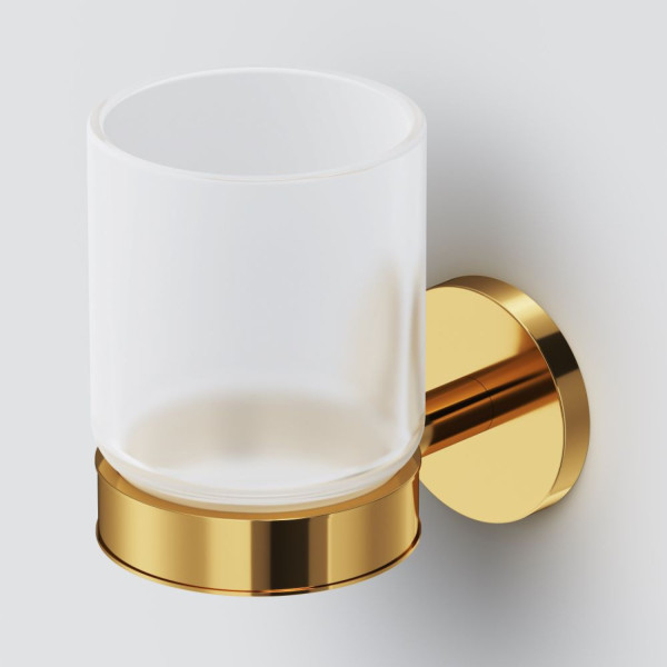Стеклянный стакан с настенным держателем, золото. Фото 3