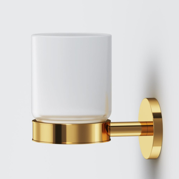 Стеклянный стакан с настенным держателем, золото. Фото 4