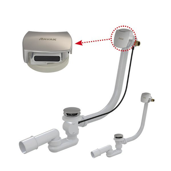 Сточный комплект с заполнением переливом Click Clack хром (квадратный) 800мм. Фото 2