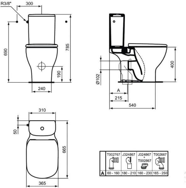 T008701 TESI AquaBlade® Напольный унитаз для монтажа с бачком, горизонтальный выпуск, глубокий смыв, сидение и крышка заказывается доп, с крепежом. Фото 2