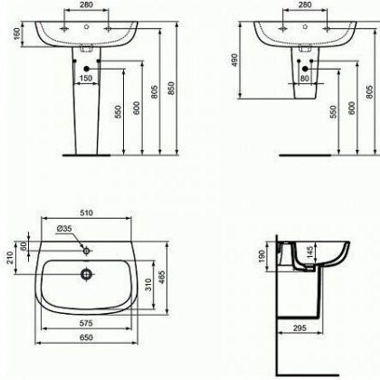 T283901 ESEDRA Колонна для умывальников 50 см, 55 см, 60 см и 65 см. Фото 3