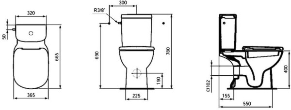 T331201 Tempo Напольный унитаз для монтажа с бачком, глубокий смыв, горизонтальнвй выпуск. Фото 3