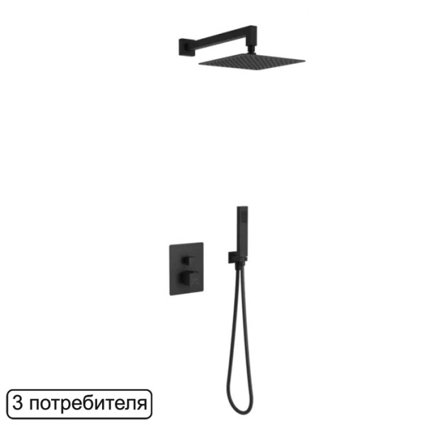 Термостатическая душевая система скрытого монтажа EXCELLENT Keria AREX.SET.2048BL (черный мат). Фото 1