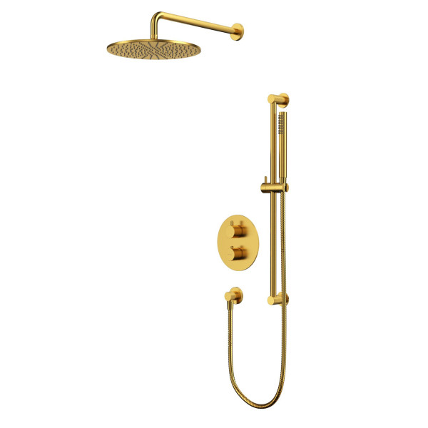 Термостатическая душевая система скрытого монтажа WHITECROSS Y YSET09GLB (брашированное золото). Фото 1