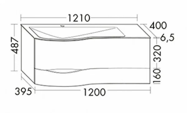 Тумба 1210х475 мм. с 2 мя выдв. ящик,рак.из мин. литья с 1 отв. под см-ль, ручки  G0165, левая версия, в компл сифон, цвет белый гл.. Фото 2