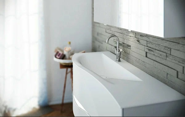 Тумба 1210х475 мм. с 2 мя выдв. ящик,рак.из мин. литья с 1 отв. под см-ль, ручки  G0165, левая версия, в компл сифон, цвет белый гл.. Фото 3