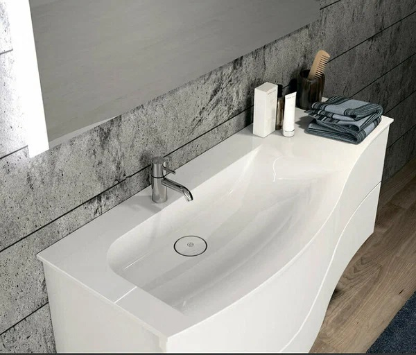 Тумба 1210х475 мм. с 2 мя выдв. ящик,рак.из мин. литья с 1 отв. под см-ль, ручки  G0165, левая версия, в компл сифон, цвет белый гл.. Фото 4