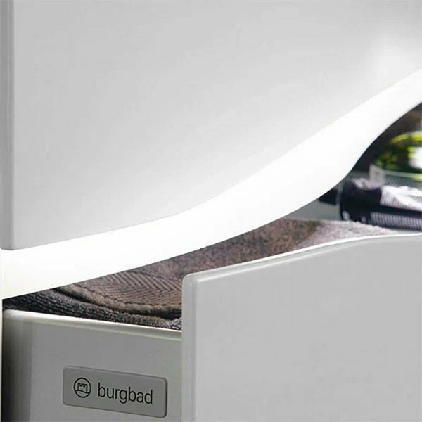 Тумба 1210х475 мм. с 2 мя выдв. ящик,рак.из мин. литья с 1 отв. под см-ль, ручки  G0165, левая версия, в компл сифон, цвет белый гл.. Фото 5