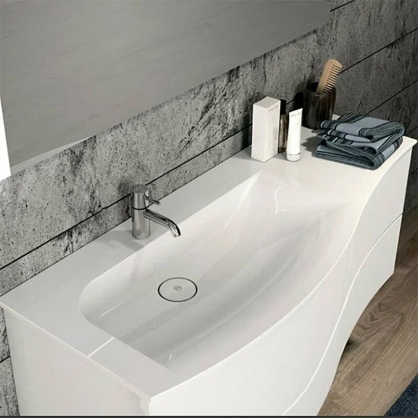 Тумба 1210х475 мм. с 2 мя выдв. ящик,рак.из мин. литья с 1 отв. под см-ль, ручки  G0165, левая версия, в компл сифон, цвет белый гл.. Фото 7