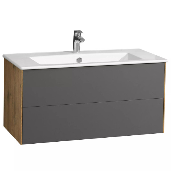 Тумба под раковину AQUATON Сохо 100 подвесная, Дуб Веллингтон/Графит софт (1A258201AJA00). Фото 1