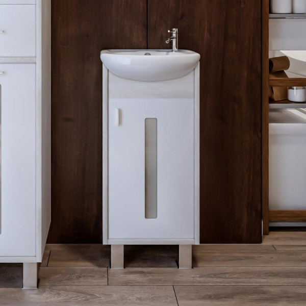 Тумба под раковину напольная Бриклаер БАЛИ правая светлая лиственница/белый, 40 см. Фото 1