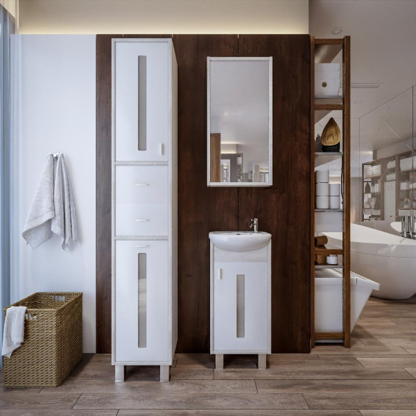 Тумба под раковину напольная Бриклаер БАЛИ правая светлая лиственница/белый, 40 см. Фото 3