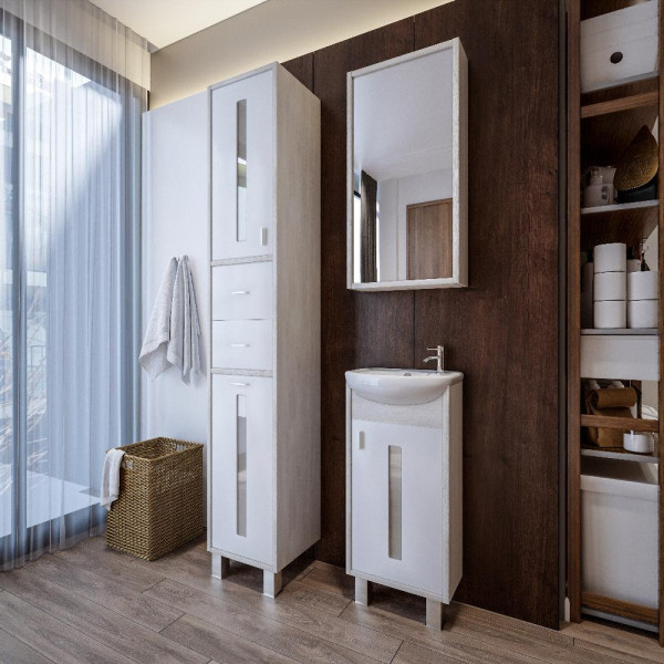 Тумба под раковину напольная Бриклаер БАЛИ правая светлая лиственница/белый, 40 см. Фото 4