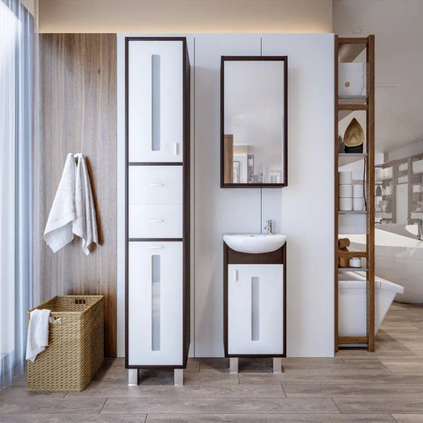 Тумба под раковину напольная Бриклаер БАЛИ правая венге/белый , 40 см. Фото 3