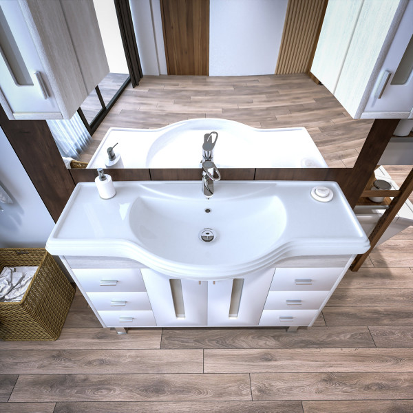 Тумба под раковину напольная Бриклаер БАЛИ светлая лиственница/белый, 120 см. Фото 3