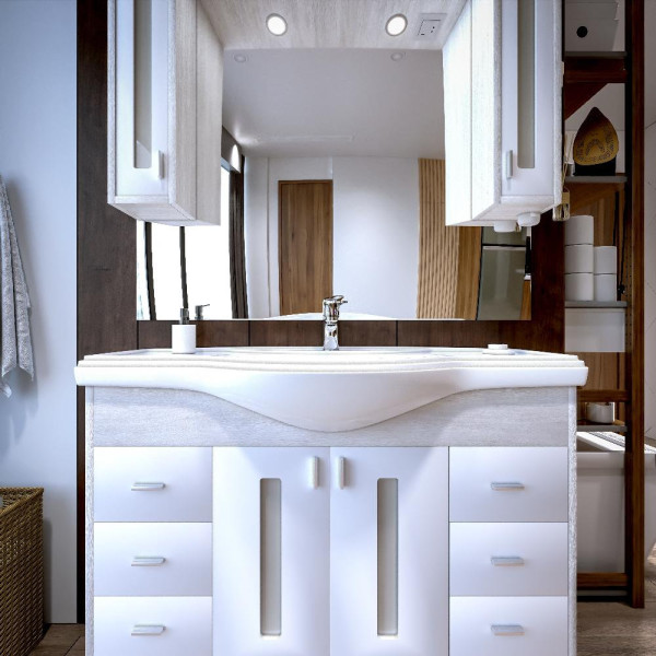 Тумба под раковину напольная Бриклаер БАЛИ светлая лиственница/белый, 120 см. Фото 4