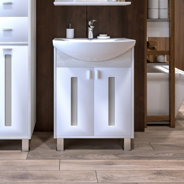 Тумба под раковину напольная Бриклаер БАЛИ светлая лиственница/белый, 60 см. Фото 1