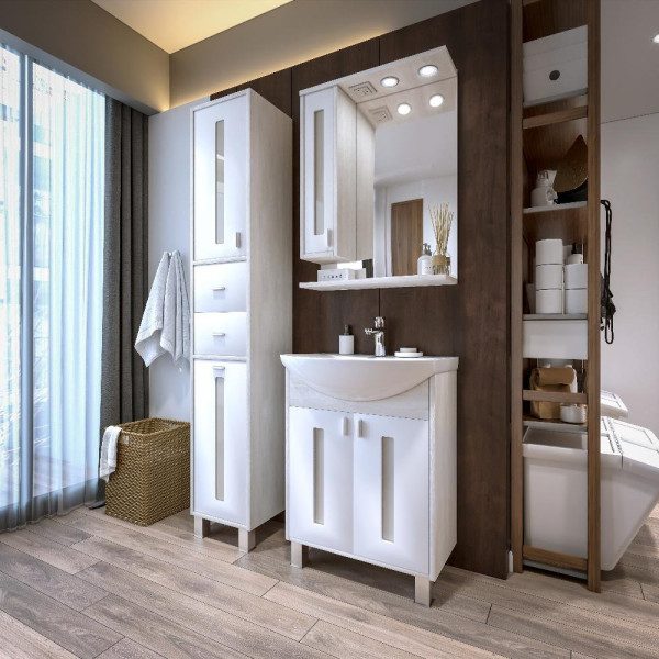 Тумба под раковину напольная Бриклаер БАЛИ светлая лиственница/белый, 60 см. Фото 4