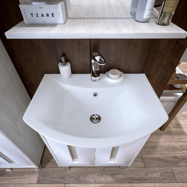 Тумба под раковину напольная Бриклаер БАЛИ светлая лиственница/белый, 60 см. Фото 5