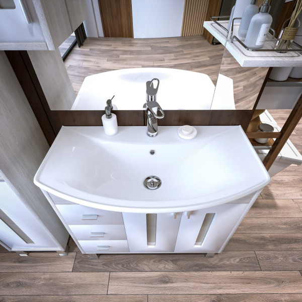 Тумба под раковину напольная Бриклаер БАЛИ светлая лиственница/белый, 85 см. Фото 3