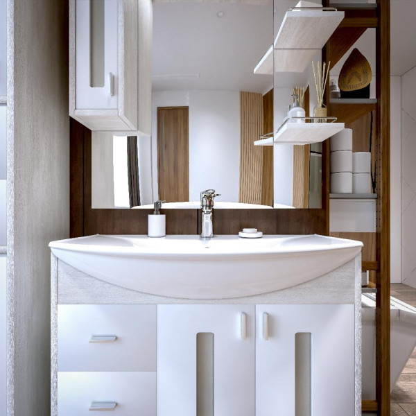 Тумба под раковину напольная Бриклаер БАЛИ светлая лиственница/белый, 85 см. Фото 4