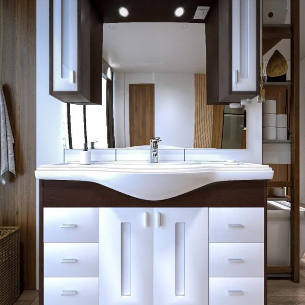 Тумба под раковину напольная Бриклаер БАЛИ венге/белый , 120 см. Фото 3