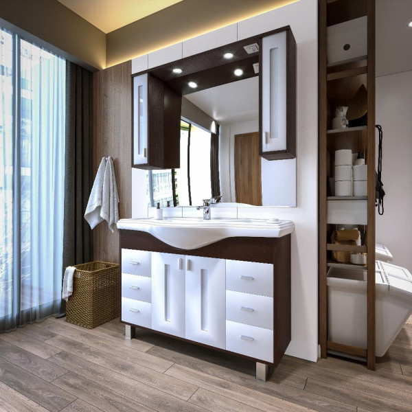 Тумба под раковину напольная Бриклаер БАЛИ венге/белый , 120 см. Фото 4