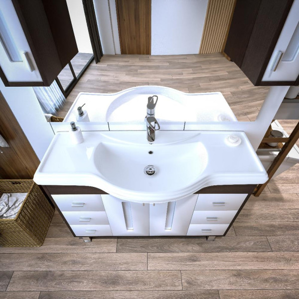 Тумба под раковину напольная Бриклаер БАЛИ венге/белый , 120 см. Фото 5