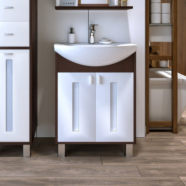 Тумба под раковину напольная Бриклаер БАЛИ венге/белый , 60 см. Фото 1