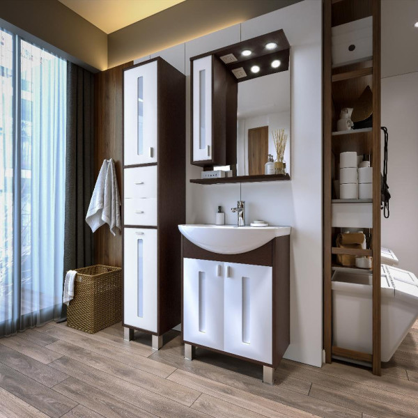 Тумба под раковину напольная Бриклаер БАЛИ венге/белый , 60 см. Фото 4