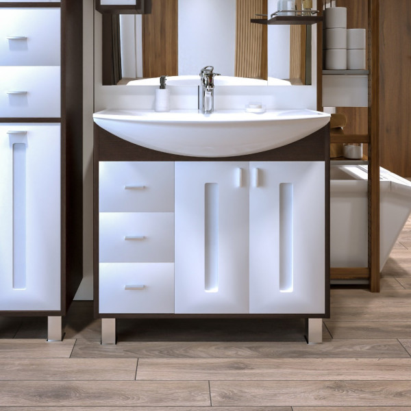 Тумба под раковину напольная Бриклаер БАЛИ венге/белый , 85 см. Фото 1