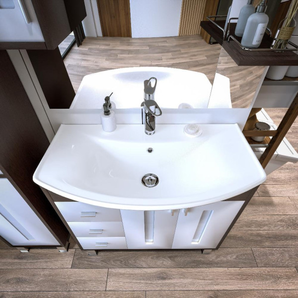 Тумба под раковину напольная Бриклаер БАЛИ венге/белый , 85 см. Фото 3