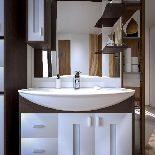 Тумба под раковину напольная Бриклаер БАЛИ венге/белый , 85 см. Фото 4