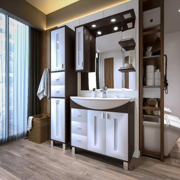 Тумба под раковину напольная Бриклаер БАЛИ венге/белый , 85 см. Фото 5