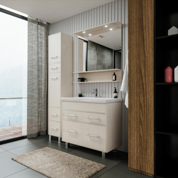 Тумба под раковину напольная Бриклаер ЧИЛИ светлая лиственница , 90 см. Фото 3