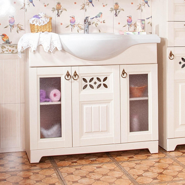 Тумба под раковину напольная Бриклаер КАНТРИ бежевый дуб прованс, 105 см. Фото 1