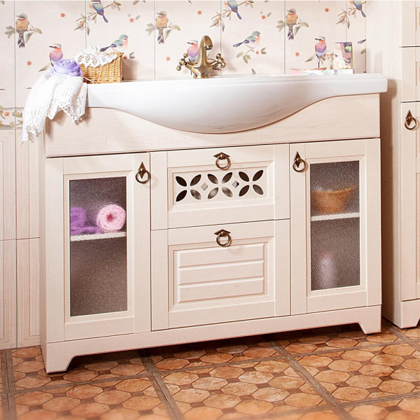 Тумба под раковину напольная Бриклаер КАНТРИ бежевый дуб прованс, 120 см. Фото 1