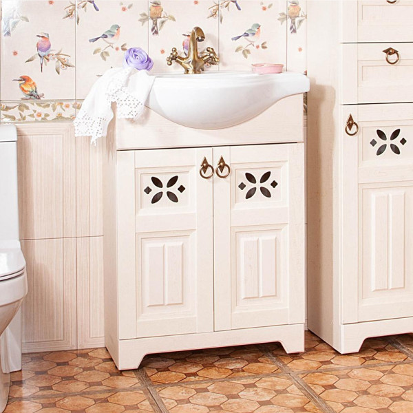 Тумба под раковину напольная Бриклаер КАНТРИ бежевый дуб прованс, 65 см. Фото 1